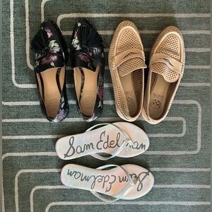 3 pairs size 5.5 shoes: Vince Camuto loafers & Sam Edelman flip flops